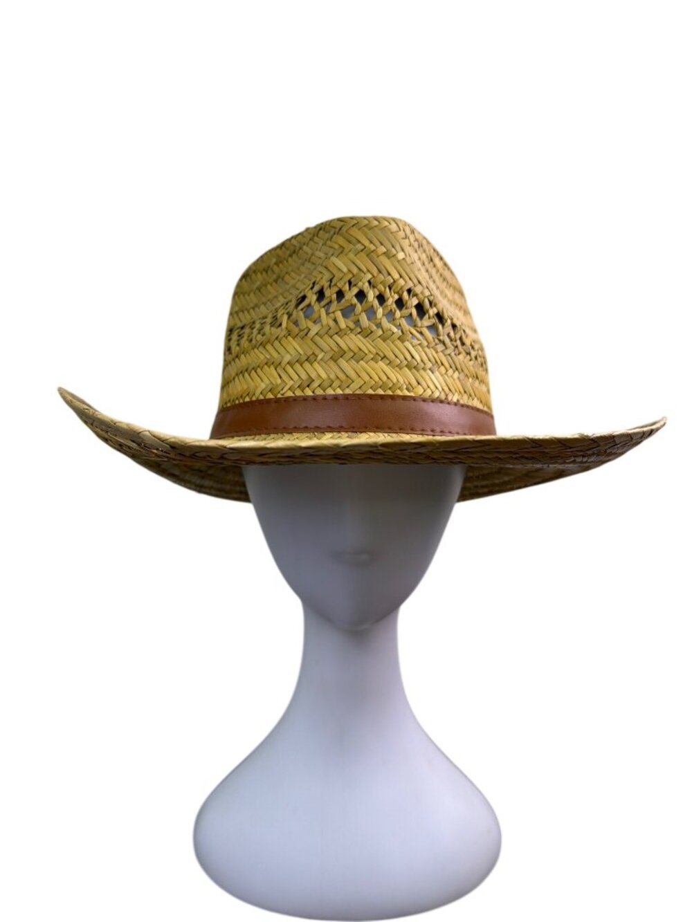 Dorfman Pacific Mens Natural Fibre Straw Western Hat Medium Handmade Brown Band